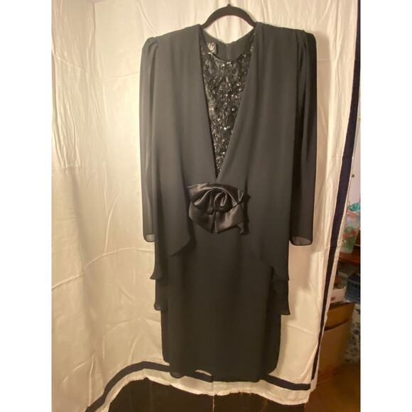 Women's Ursula of Switzerland, 14 or 16 Formal Dress with Chiffon Overlay, Black - Picture 1 of 12